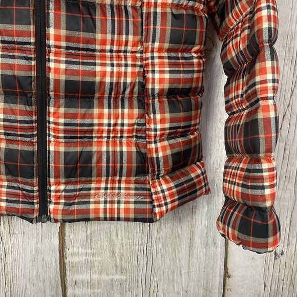 Eddie Bauer Cirruslite Down Jacket Red & Orange Plaid Lightweight Medium - Picture 4 of 8